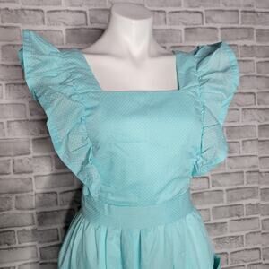 Handmade Vintage Blue Swiss Dot Pinafore Maxi Dress